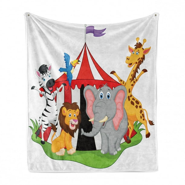 Cozy Plush for Indoor and Outdoor Use Ambesonne Circus Soft Flannel Fleece Throw Blanket 60 x 80 Red Green Yellow Performer Acrobat Animals in Circus Tent Happy Giraffe Elephant Joyful Art 